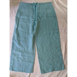 Talbots Irish Linen Crops Size 10 Light Blue Pockets Drawstring Relaxed Fit